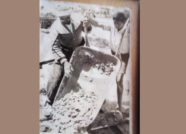 Baradien Slamdien and his 2nd eldest son 10 yr old Achmat Fuad Slamdien laying the foundation of the mosque Baradien Slamdien and his 2nd eldest son 10 yr old Achmat Fuad Slamdien laying the foundation of the mosque